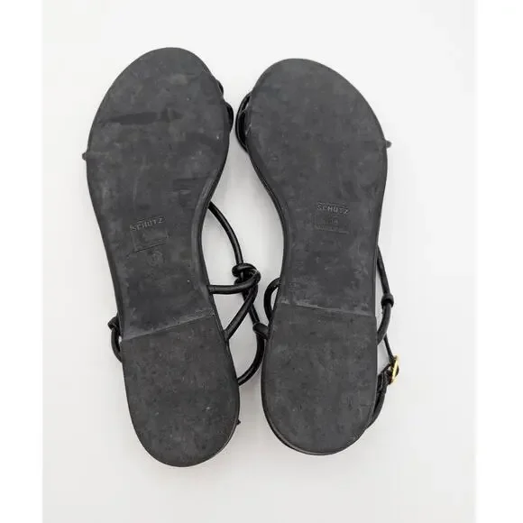 Schutz Malta Leather Strappy Flat Sandals Women's Black Size US10B EU40 - Picture 7 of 12
